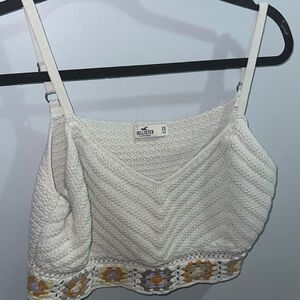 Hollister Women's Cream Crochet Camisole with Floral Accents